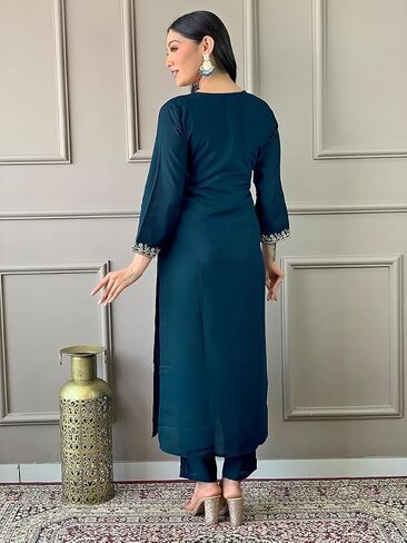 Womens Kurta Set Indian Style Embroidered Straight Party Wear Kurta Pant with Dupatta in Saudi Arabia