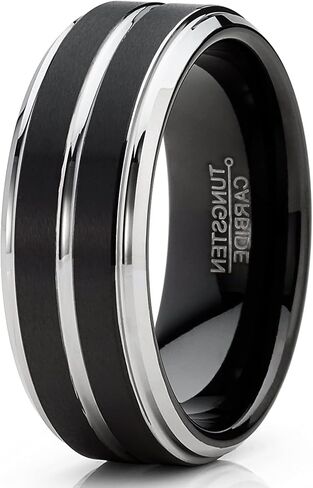 Men Tungsten Two-Tone Wedding Band Grooved Ring 8MM Black Goldtone Silvertone in Saudi Arabia