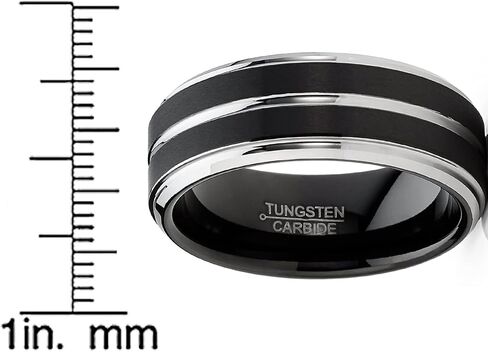 Men Tungsten Two-Tone Wedding Band Grooved Ring 8MM Black Goldtone Silvertone in Saudi Arabia