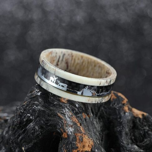 King Will 8mm Wooden Wedding Band Celtic Deer Mens Rings Engagement Ring Anniversary Couple Bands Set Comfort Fit Size 6-14 in Saudi Arabia