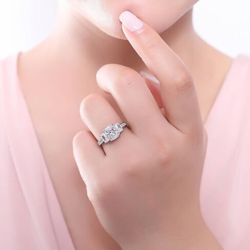 Berricle Sterling Silver Fild 3 Stone Rings Rings Rings Fackable Band Ring للنساء ، الزركونيا المكعب CZ - Asscher ، Cushion ، Oval ، Princess ، Round Cut in Saudi Arabia