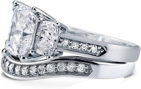 Berricle Sterling Silver Fild 3 Stone Rings Rings Rings Fackable Band Ring للنساء ، الزركونيا المكعب CZ - Asscher ، Cushion ، Oval ، Princess ، Round Cut in Saudi Arabia