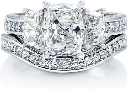 Berricle Sterling Silver Fild 3 Stone Rings Rings Rings Fackable Band Ring للنساء ، الزركونيا المكعب CZ - Asscher ، Cushion ، Oval ، Princess ، Round Cut in Saudi Arabia