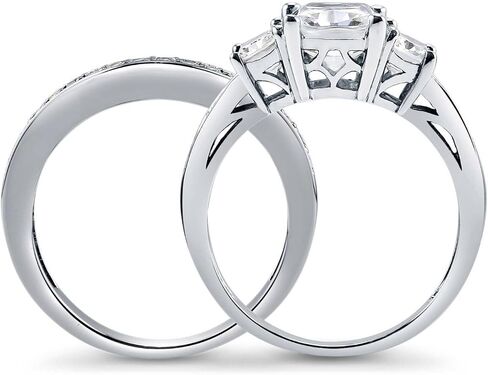 Berricle Sterling Silver Fild 3 Stone Rings Rings Rings Fackable Band Ring للنساء ، الزركونيا المكعب CZ - Asscher ، Cushion ، Oval ، Princess ، Round Cut in Saudi Arabia