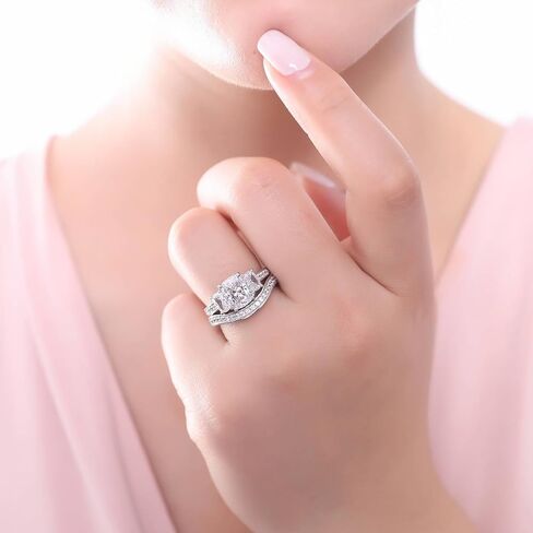Berricle Sterling Silver Fild 3 Stone Rings Rings Rings Fackable Band Ring للنساء ، الزركونيا المكعب CZ - Asscher ، Cushion ، Oval ، Princess ، Round Cut in Saudi Arabia