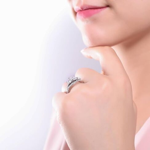 Berricle Sterling Silver Fild 3 Stone Rings Rings Rings Fackable Band Ring للنساء ، الزركونيا المكعب CZ - Asscher ، Cushion ، Oval ، Princess ، Round Cut in Saudi Arabia