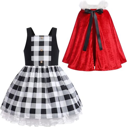 IDOPIP Women Kids Baby Girls Christmas Party Dress Xmas Red Plaid Tutu Dress with Hooded Cloak Cape Family Matching Costume in Saudi Arabia