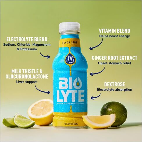 BIOLYTE Electrolyte Drink - Hydration Drink, Medical-Grade Flavored Water with Electrolytes, Sports Drinks, Liquid Energy & Rehydration, IV in a Bottle - Citrus, 16 Fl Oz (12 Pack) in Saudi Arabia