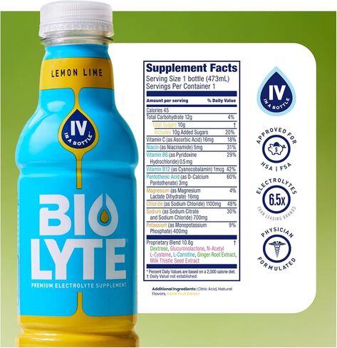 BIOLYTE Electrolyte Drink - Hydration Drink, Medical-Grade Flavored Water with Electrolytes, Sports Drinks, Liquid Energy & Rehydration, IV in a Bottle - Citrus, 16 Fl Oz (12 Pack) in Saudi Arabia