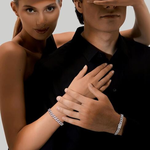 Fancime 3-3.54 Carats Moissanite Bracelet ، 8mm Moissanite Cupan Link Bracelet 925 Sterling Silver Cuban Bracelet d Color VVS1 Round Bling Iced Out Miami Imond in Kuwait