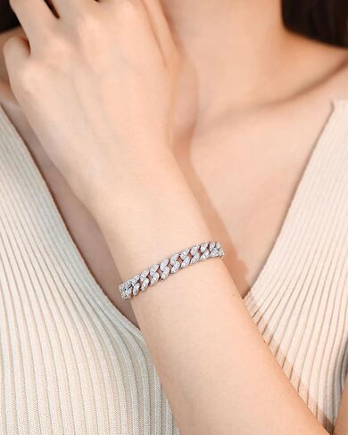 Fancime 3-3.54 Carats Moissanite Bracelet ، 8mm Moissanite Cupan Link Bracelet 925 Sterling Silver Cuban Bracelet d Color VVS1 Round Bling Iced Out Miami Imond in Kuwait