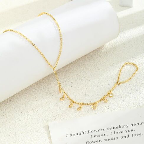 CAROVO Gold Bracelet for Women Dainty 14K Real Gold Silver Plated Hand Chain Bracelet CZ Satellite Bead Finger Ring Chain Bracelet Jewelry Adjustable Waterproof Gift for Women in Kuwait