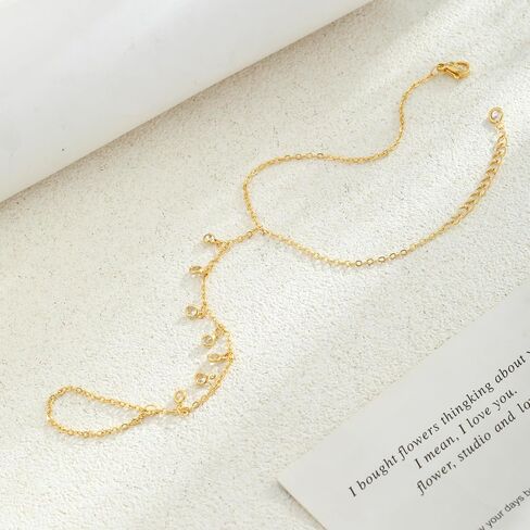 CAROVO Gold Bracelet for Women Dainty 14K Real Gold Silver Plated Hand Chain Bracelet CZ Satellite Bead Finger Ring Chain Bracelet Jewelry Adjustable Waterproof Gift for Women in Kuwait