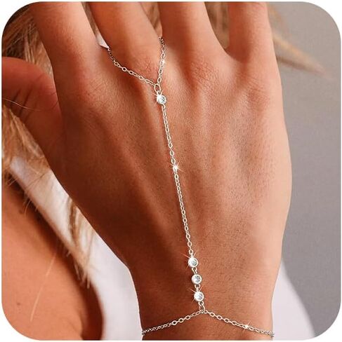 CAROVO Gold Bracelet for Women Dainty 14K Real Gold Silver Plated Hand Chain Bracelet CZ Satellite Bead Finger Ring Chain Bracelet Jewelry Adjustable Waterproof Gift for Women in Kuwait