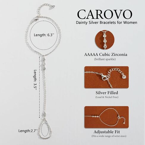 CAROVO Gold Bracelet for Women Dainty 14K Real Gold Silver Plated Hand Chain Bracelet CZ Satellite Bead Finger Ring Chain Bracelet Jewelry Adjustable Waterproof Gift for Women in Kuwait