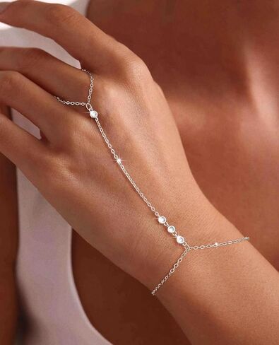 CAROVO Gold Bracelet for Women Dainty 14K Real Gold Silver Plated Hand Chain Bracelet CZ Satellite Bead Finger Ring Chain Bracelet Jewelry Adjustable Waterproof Gift for Women in Kuwait