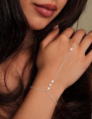 CAROVO Gold Bracelet for Women Dainty 14K Real Gold Silver Plated Hand Chain Bracelet CZ Satellite Bead Finger Ring Chain Bracelet Jewelry Adjustable Waterproof Gift for Women in Kuwait