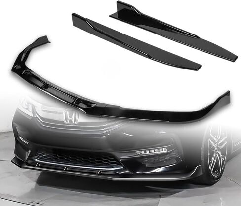 Stay-Tuned, 5PCS ABS Front Bumper Lip Spoiler Body Kit + Universal 31" x 4" Side Skirts, Compatible with 2016 2017 Honda Accord 4DR/Sedan, Exterior Accessory (Painted Black) in Kuwait