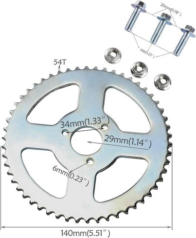 T8F 54T 54 Tooth Rear Chain Sprocket with 3 Bolts for 47cc 49cc 2-Stroke Engine Motor Mini Moto Pocket Bike Gas Scooter ATV Quad Pit Dirt Bike Go Kart (29mm ID) in Saudi Arabia