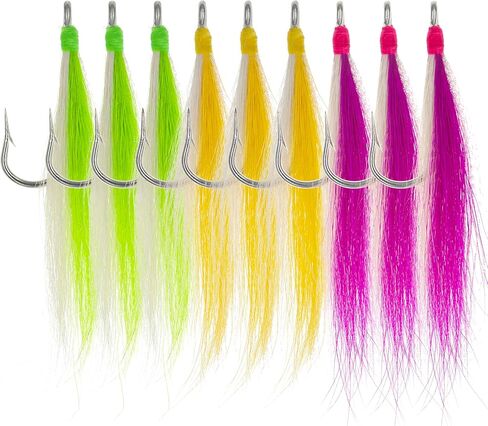 Bucktail Saltwater Fishing Hooks 8pcs Fluke Rig Skirt Fishing Jig Hooks in Kuwait