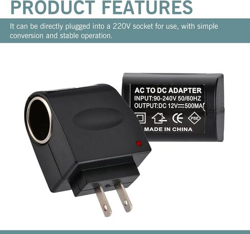 AC to DC Car Converter Outlet ، AC to Adapter ، 220V DC 12V 500MA Wall Wall Wall Wighter Accoundter ، محول سجائر ولعب سجائر ، Universal لمعظم السيارات ، سيارات الدفع الرباعي (أسود) in Kuwait