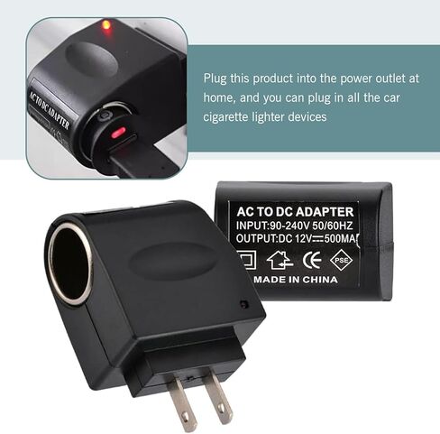 AC to DC Car Converter Outlet ، AC to Adapter ، 220V DC 12V 500MA Wall Wall Wall Wighter Accoundter ، محول سجائر ولعب سجائر ، Universal لمعظم السيارات ، سيارات الدفع الرباعي (أسود) in Kuwait
