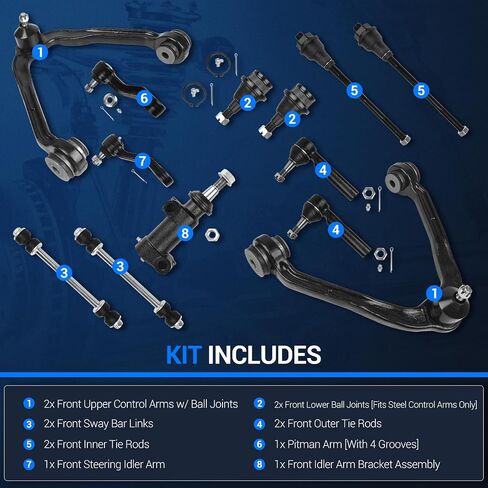 أدوات التعليق الأمامي التلقائي AUTOROND ARMENT ARM AUTSER W/BALL CONSION متوافق مع Chevy Tahoe Silverado Silverado Suburban Avalanche 1500 ، GMC Sierra Yukon XL 1500 99-06 ، Cadillac Escalade ESV Ext 02-06 ، 13pcs in Saudi Arabia