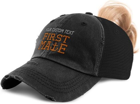 Womens Ponytail Cap First Mate Boat Ship Orange Embroidery Cotton Strap Closure in Saudi Arabia