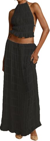 صيف سيدات Y2K Maxi Skirt Lace مرنة الخصر مطوي تدفق طويل التنورة الطويلة شاطئ الكوكتيل كوكتيل in Kuwait