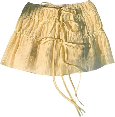 MakeMeChic Women's Tie Front Skirt Low Waist Drawstring Ruffle Y2k Mini Skirts in Saudi Arabia