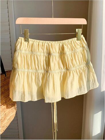 MakeMeChic Women's Tie Front Skirt Low Waist Drawstring Ruffle Y2k Mini Skirts in Saudi Arabia