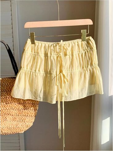 MakeMeChic Women's Tie Front Skirt Low Waist Drawstring Ruffle Y2k Mini Skirts in Saudi Arabia