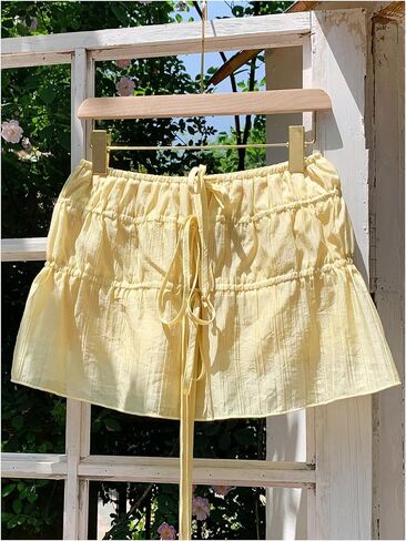 MakeMeChic Women's Tie Front Skirt Low Waist Drawstring Ruffle Y2k Mini Skirts in Saudi Arabia