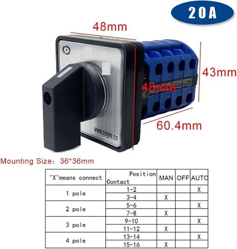 2/3/4/5 Position 20A 4 Poles Electrical Universal Changeover Rotary Cam Switch Silver Contacts YMW26 LW26-20/4(01) in Saudi Arabia