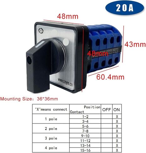 2/3/4/5 Position 20A 4 Poles Electrical Universal Changeover Rotary Cam Switch Silver Contacts YMW26 LW26-20/4(01) in Saudi Arabia
