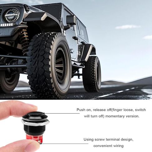 2 PCS Momentary Push Button Switch, 19mm 10A Waterproof Metal Horn ON/Off Push Button Switch, Round Power Starter Switch for Car RV Truck Boat Marine, Car Accessories (Black) in Saudi Arabia