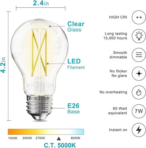VOLIVO 24 Pack Vintage LED Bulbs, A19 Dimmable Light, 2700K Warm White, 60W Equivalent, CRI 80+, Clear Glass Filament, 7W, E26 Standard Base, Classic Edison Antique Style for Home in Saudi Arabia