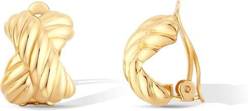 CoBi Clip on Chunky Earrings for Women, Silver 18K Gold Plated Vintage Textured Ribbed Knot Earring, Geometric Rectangle Heart Seashell Rope, Trendy Fashion Jewelry, Lightweight & Hypoallergenic, Gift in Saudi Arabia