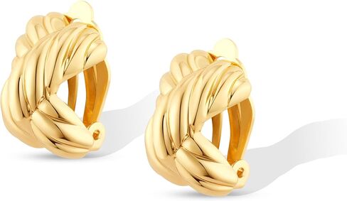 CoBi Clip on Chunky Earrings for Women, Silver 18K Gold Plated Vintage Textured Ribbed Knot Earring, Geometric Rectangle Heart Seashell Rope, Trendy Fashion Jewelry, Lightweight & Hypoallergenic, Gift in Saudi Arabia