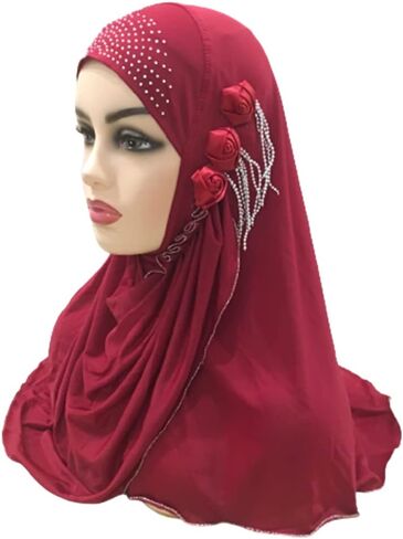 الفتيات المسلمات الحجاب مع سلاسل الزهور تسحب على أميرا وشاح الإسلامية التفاف Turban Caps شال الحجاب in Saudi Arabia