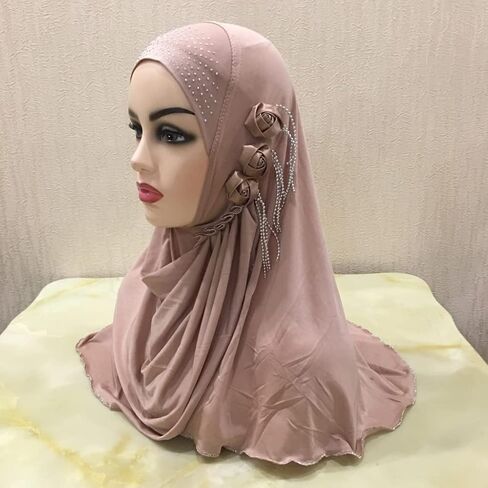 الفتيات المسلمات الحجاب مع سلاسل الزهور تسحب على أميرا وشاح الإسلامية التفاف Turban Caps شال الحجاب in Saudi Arabia