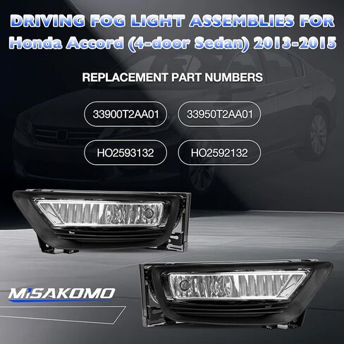 Fog Lights-Fog Lamps Assembly Compatible with 2013 2014 2015 Accord 4-door Sedan Fog Lamps kit Replacement for 33900T2AA01, 33950T2AA01, HO2593132 and HO2592132 (Halogen Bulbs) in Saudi Arabia