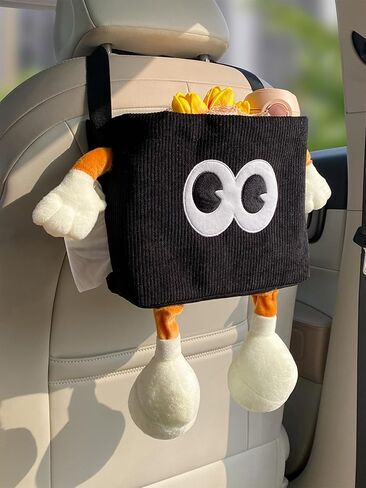 Car Multifunctional Trash Can with Tissue Holder Seat Back Bag Hanging Over The Seat Organizer Cute Cartoon Animal Storage Garbage Brown in Kuwait