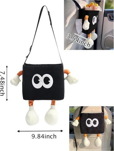 Car Multifunctional Trash Can with Tissue Holder Seat Back Bag Hanging Over The Seat Organizer Cute Cartoon Animal Storage Garbage Brown in Kuwait