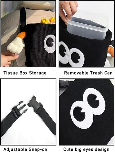 Car Multifunctional Trash Can with Tissue Holder Seat Back Bag Hanging Over The Seat Organizer Cute Cartoon Animal Storage Garbage Brown in Kuwait