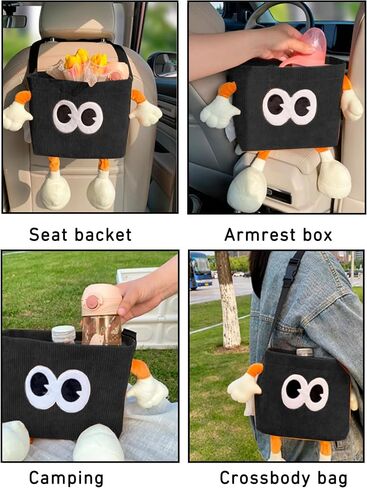 Car Multifunctional Trash Can with Tissue Holder Seat Back Bag Hanging Over The Seat Organizer Cute Cartoon Animal Storage Garbage Brown in Kuwait