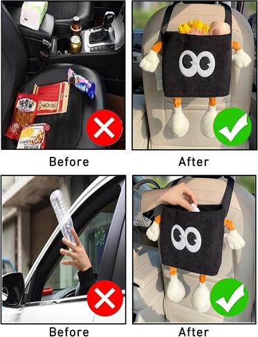 Car Multifunctional Trash Can with Tissue Holder Seat Back Bag Hanging Over The Seat Organizer Cute Cartoon Animal Storage Garbage Brown in Kuwait