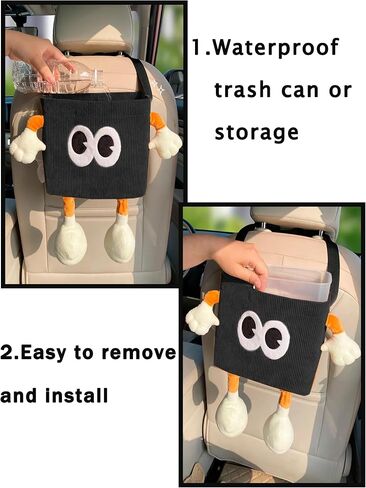 Car Multifunctional Trash Can with Tissue Holder Seat Back Bag Hanging Over The Seat Organizer Cute Cartoon Animal Storage Garbage Brown in Kuwait