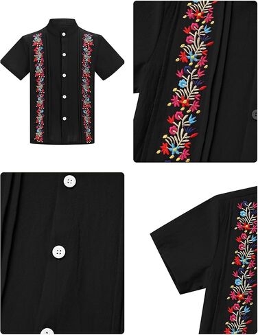 القمصان المكسيكية Idopip للأولاد Guayabera القمصان التقليدية المطرزة القميص المكسيك أطفال قصير الأكمام أسفل القمصان in Saudi Arabia