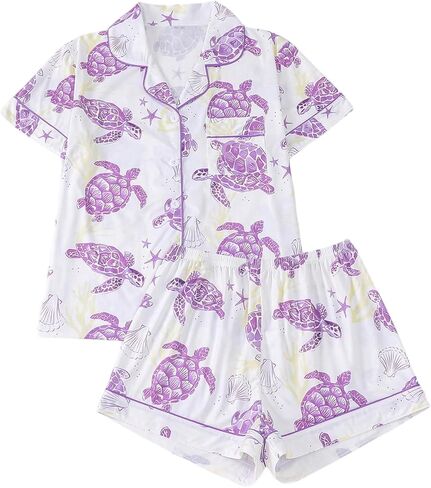 Wdirara Women's 2 قطعة Sea Turtle Graphic Pajama Set Butn in Kuwait
